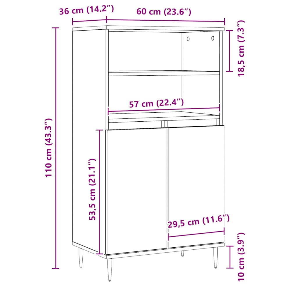 Hoge kast 60x36x110 cm bewerkt hout artisanaal eikenkleurig is nu te koop bij PeponiXL, paradijselijk wonen!
