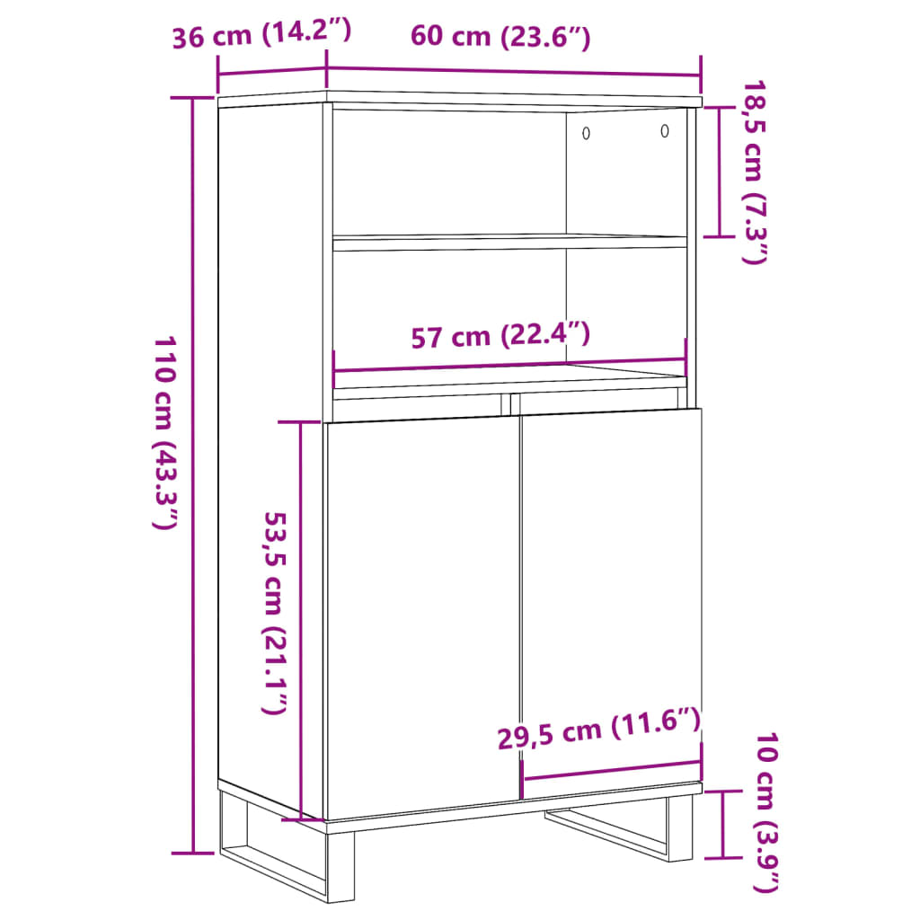 Hoge kast 60x36x110 cm bewerkt hout artisanaal eikenkleur is nu te koop bij PeponiXL, paradijselijk wonen!