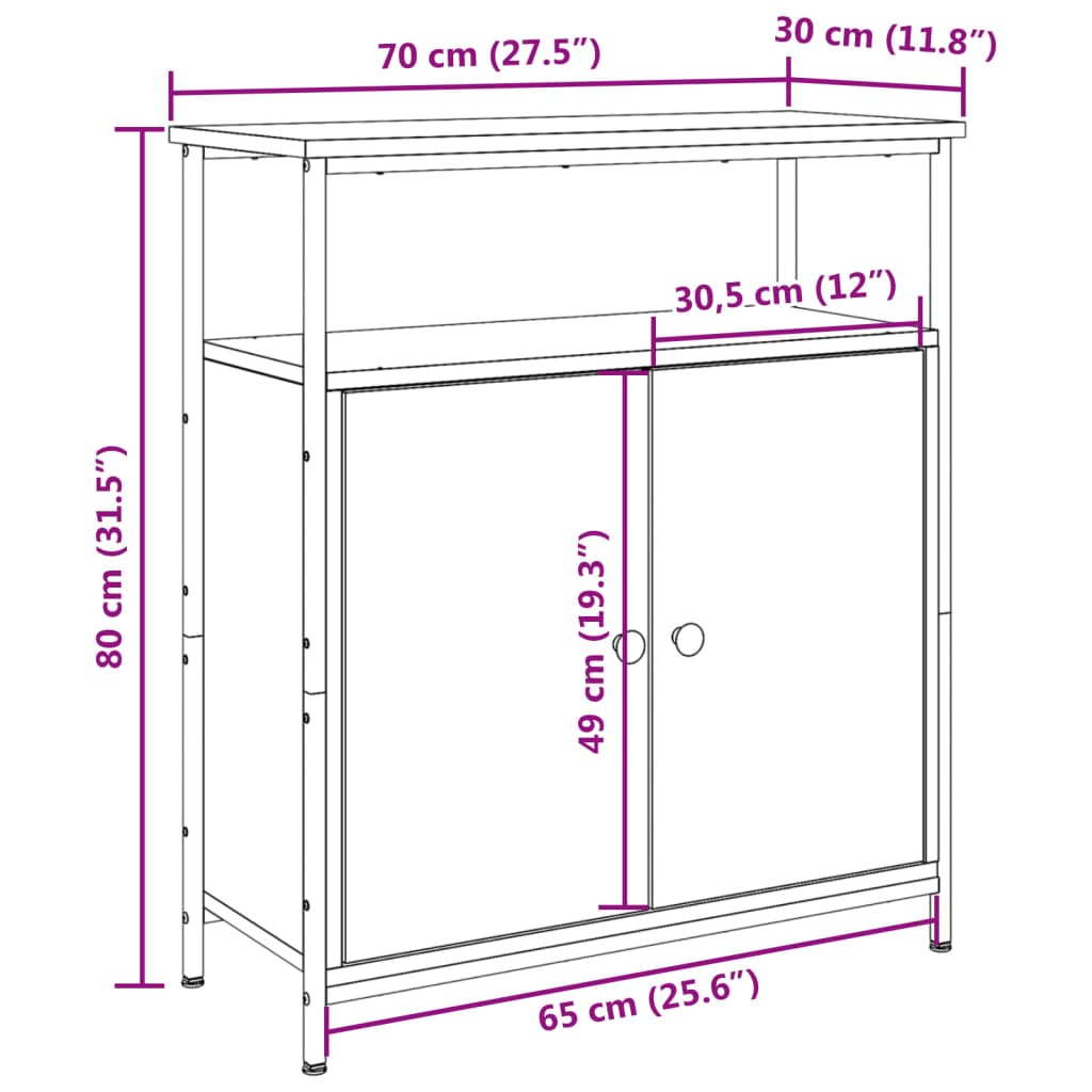 Dressoir 70x30x80 cm bewerkt hout artisanaal eikenkleur is nu te koop bij PeponiXL, paradijselijk wonen!