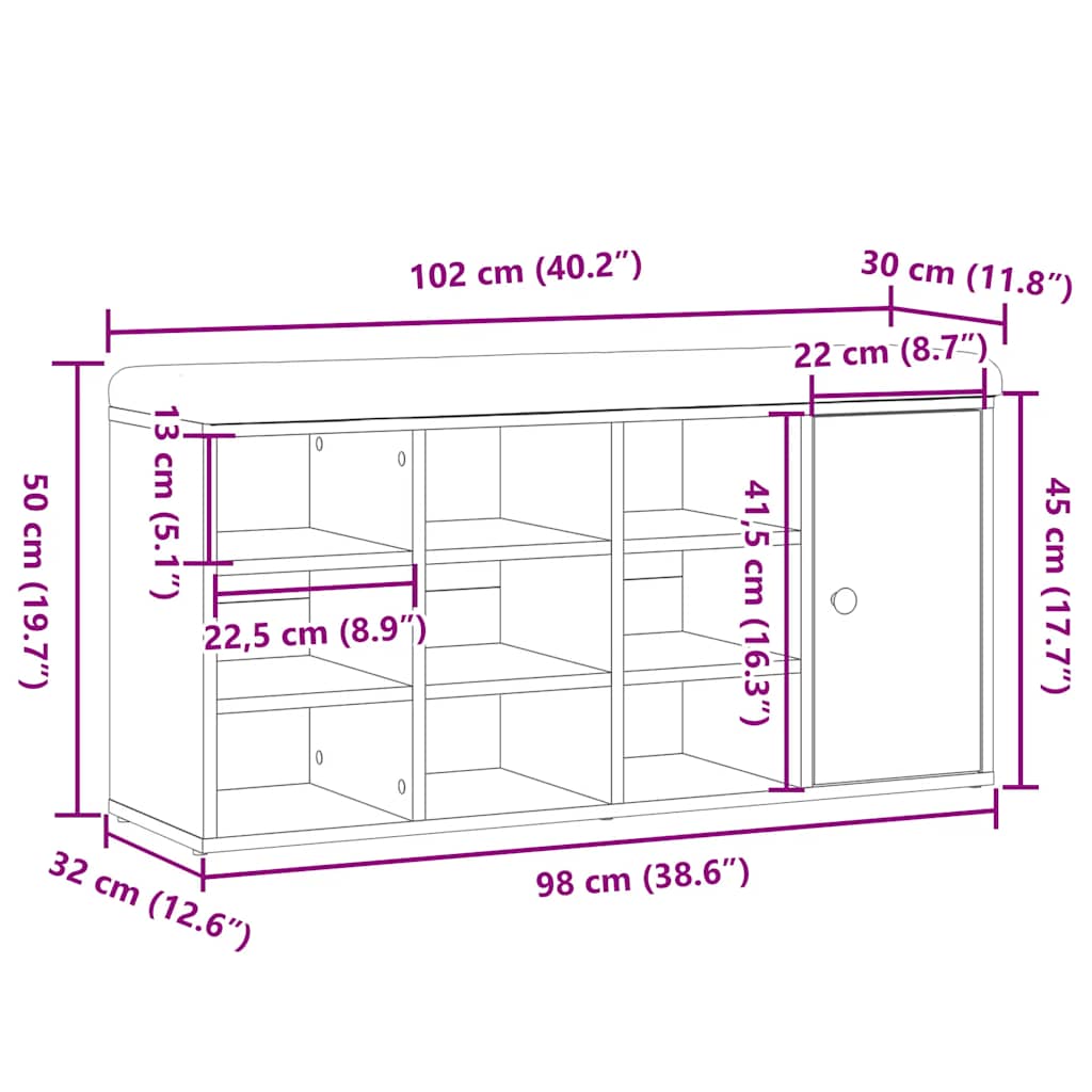 Schoenenbank 102x32x50 cm bewerkt hout oud houtkleurig is nu te koop bij PeponiXL, paradijselijk wonen!