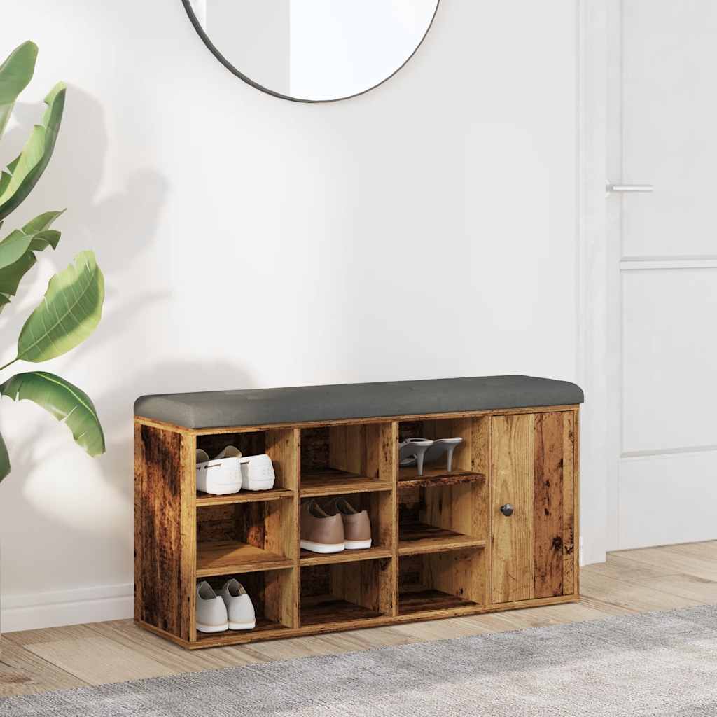 Schoenenbank 102x32x50 cm bewerkt hout oud houtkleurig is nu te koop bij PeponiXL, paradijselijk wonen!
