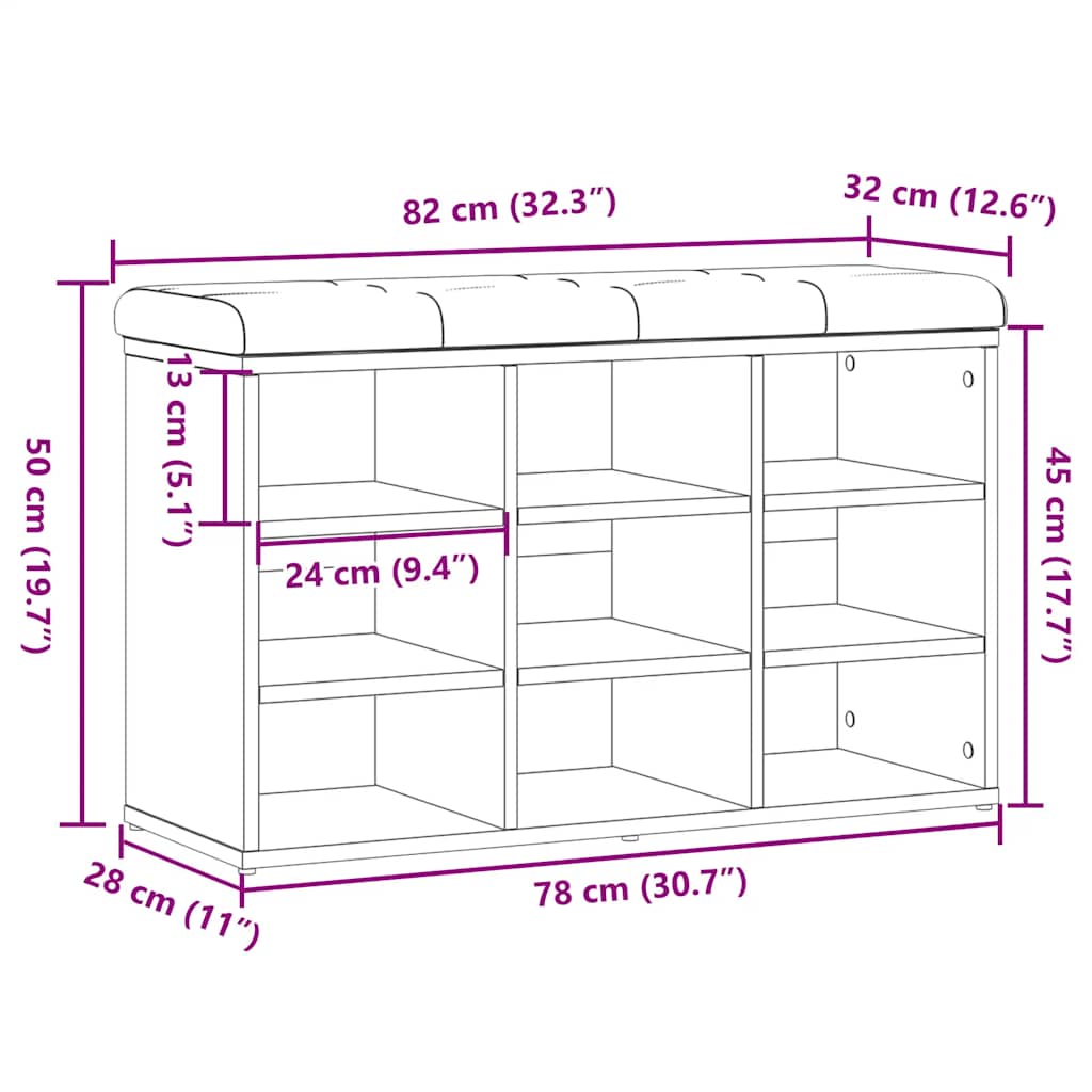 Schoenenbank 82x32x50 cm bewerkt hout oud houtkleurig is nu te koop bij PeponiXL, paradijselijk wonen!