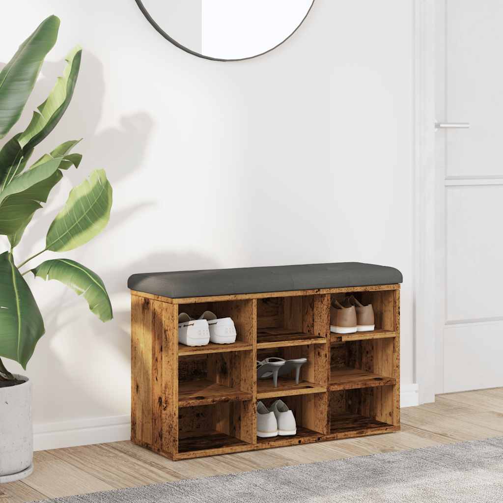 Schoenenbank 82x32x50 cm bewerkt hout oud houtkleurig is nu te koop bij PeponiXL, paradijselijk wonen!