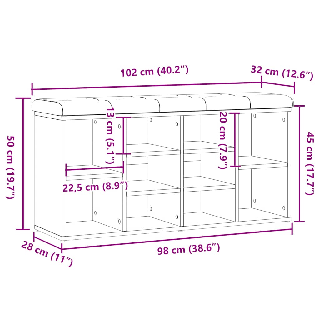 Schoenenbank 102x32x50 cm bewerkt hout oud houtkleurig is nu te koop bij PeponiXL, paradijselijk wonen!