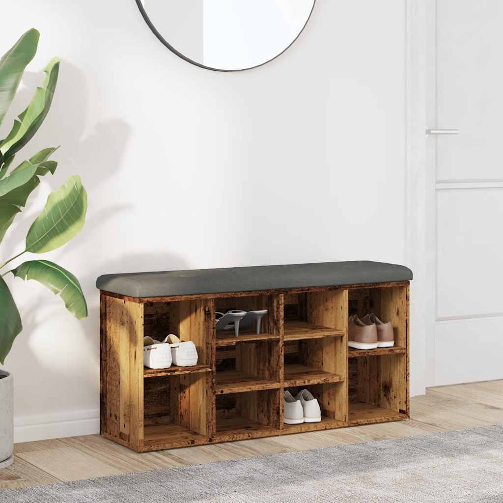 Schoenenbank 102x32x50 cm bewerkt hout oud houtkleurig is nu te koop bij PeponiXL, paradijselijk wonen!