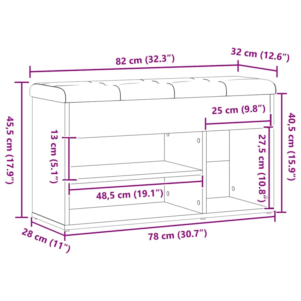 Schoenenbank 82x32x45,5 cm bewerkt hout artisanaal eikenkleur is nu te koop bij PeponiXL, paradijselijk wonen!