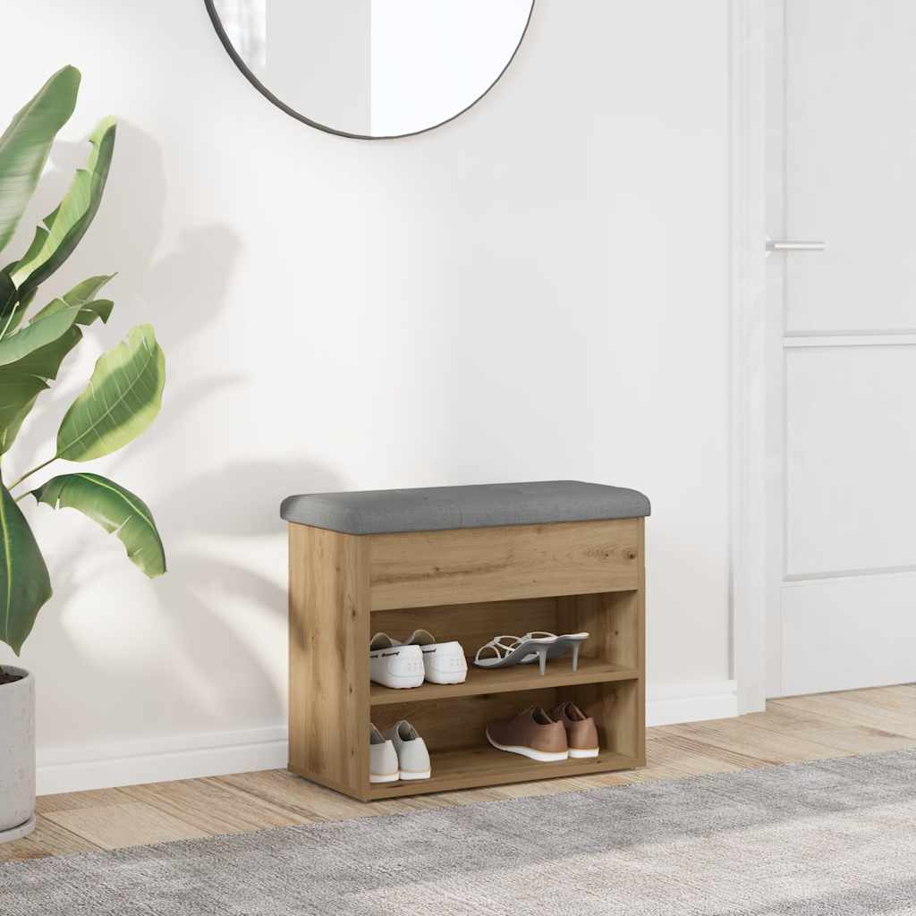 Schoenenbank 62x32x50 cm bewerkt hout artisanaal eikenkleur is nu te koop bij PeponiXL, paradijselijk wonen!