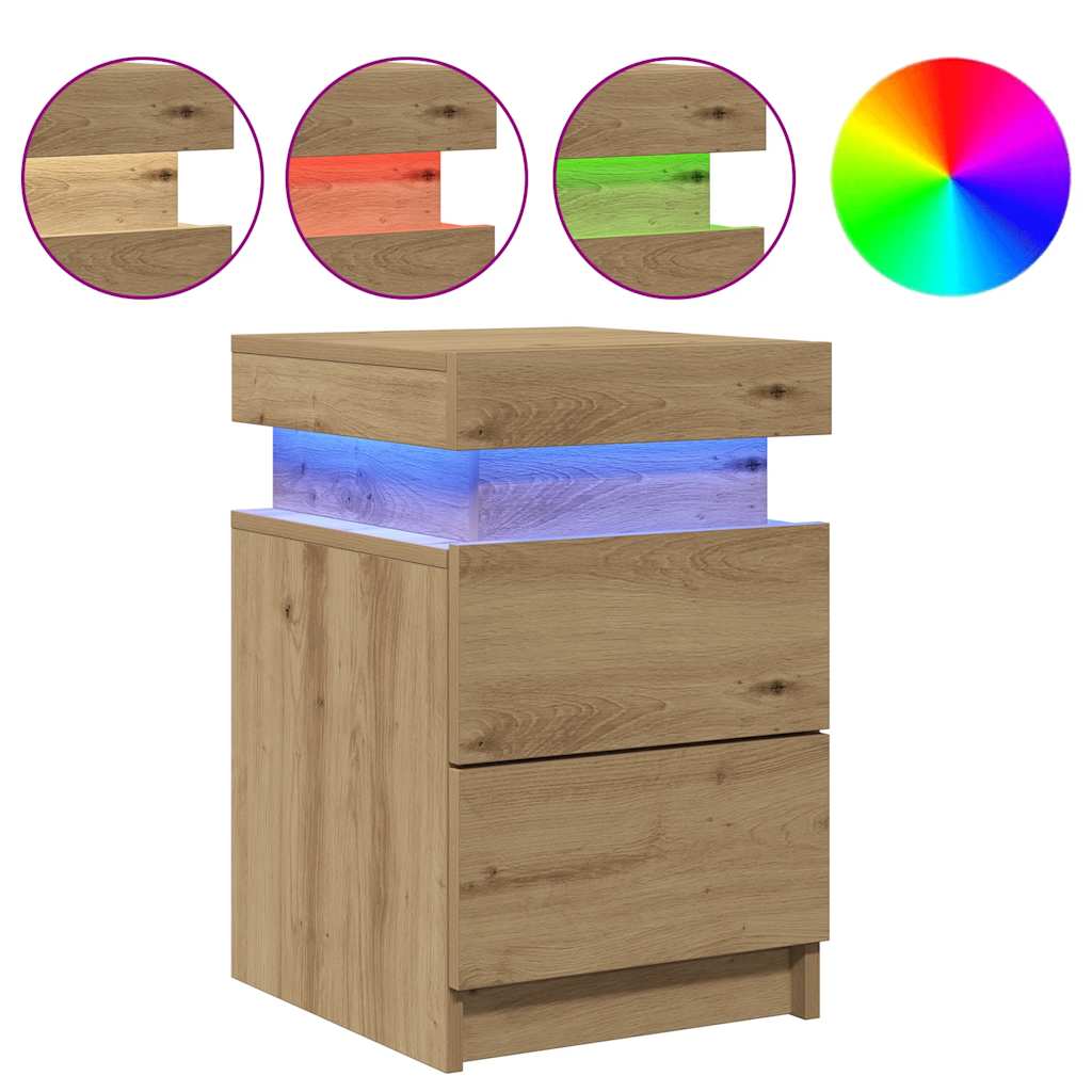 Nachtkastjes 2 st met LED 35x39x55 cm hout artisanaal eiken is nu te koop bij PeponiXL, paradijselijk wonen!