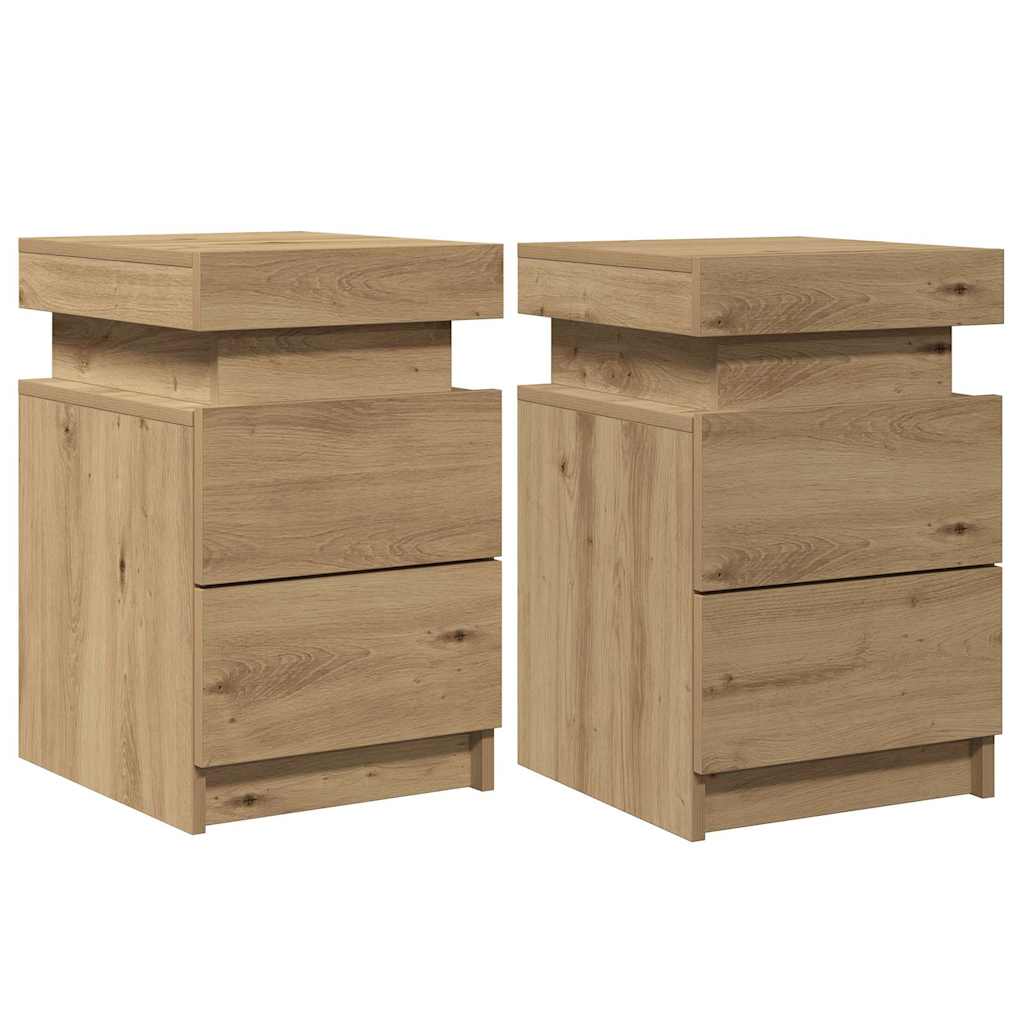 Nachtkastjes 2 st met LED 35x39x55 cm hout artisanaal eiken is nu te koop bij PeponiXL, paradijselijk wonen!