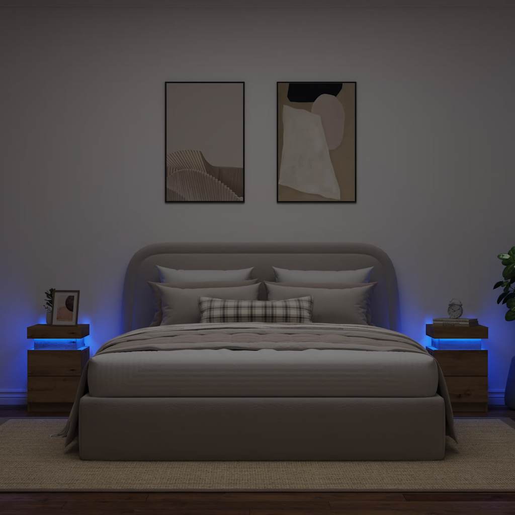Nachtkastjes 2 st met LED 35x39x55 cm hout artisanaal eiken is nu te koop bij PeponiXL, paradijselijk wonen!