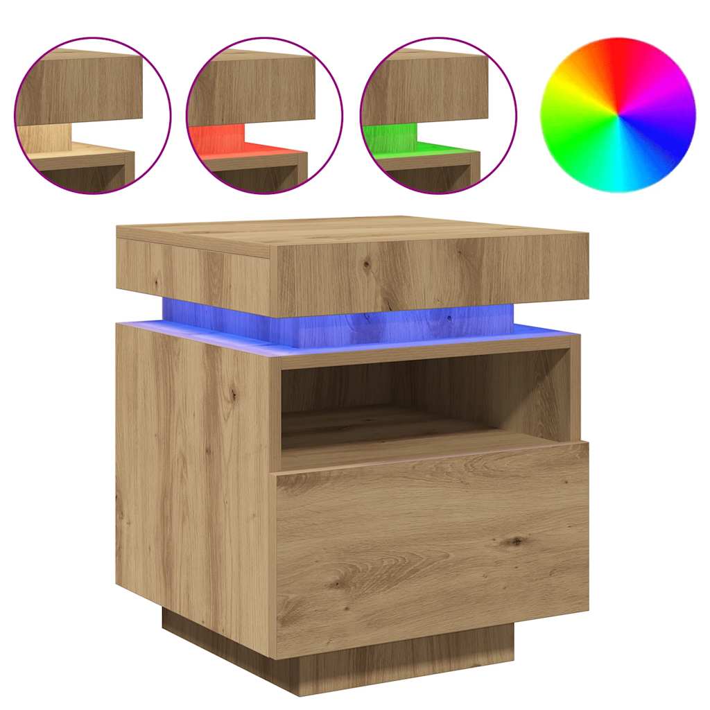 Nachtkastjes met LED 2 st 40x39x48,5 cm artisanaal eikenkleur is nu te koop bij PeponiXL, paradijselijk wonen!