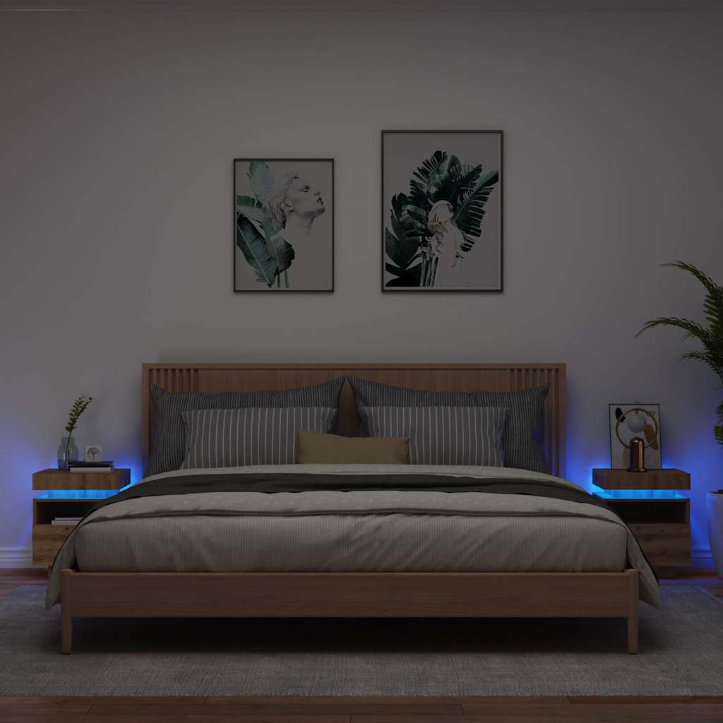 Nachtkastjes met LED 2 st 40x39x48,5 cm artisanaal eikenkleur is nu te koop bij PeponiXL, paradijselijk wonen!