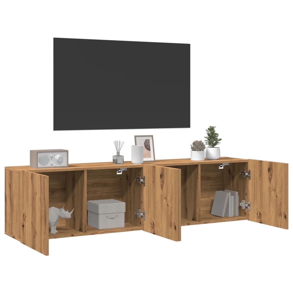 Tv-meubels 2 st wandgemonteerd 80x30x41cm artisanaal eikenkleur is nu te koop bij PeponiXL, paradijselijk wonen!