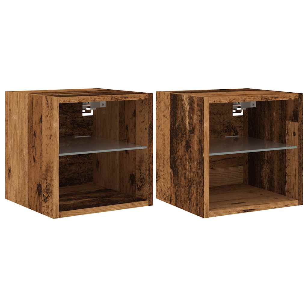 Tv-wandmeubels met LED-verlichting 2 st 30x28,5x30 cm oud hout is nu te koop bij PeponiXL, paradijselijk wonen!