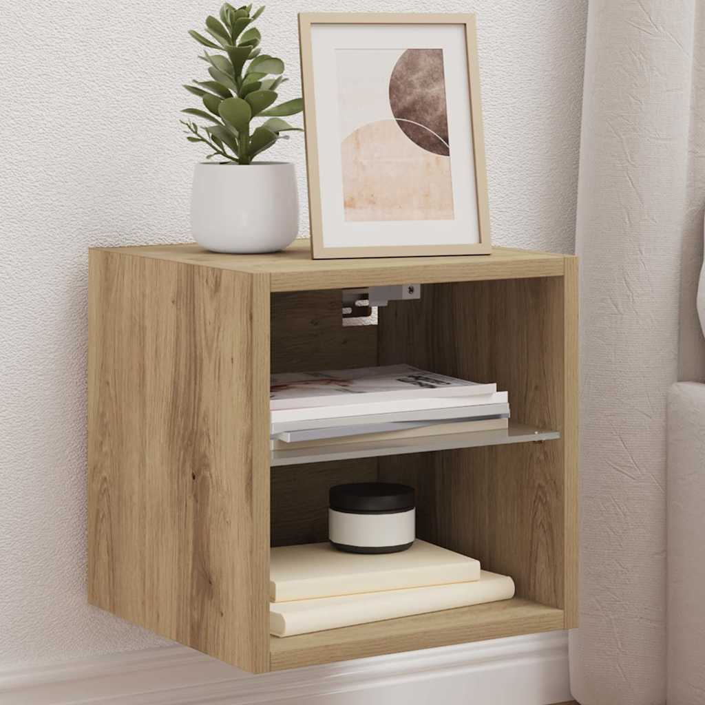 Tv-wandmeubel met LED-verlichting 30x28,5x30cm artisanaal eiken is nu te koop bij PeponiXL, paradijselijk wonen!