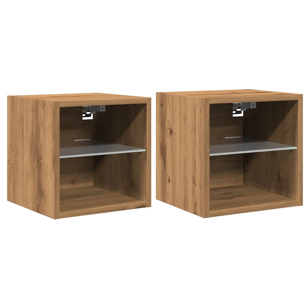 Tv-wandmeubels met LED 2 st 30x28,5x30 cm artisanaal eikenkleur is nu te koop bij PeponiXL, paradijselijk wonen!