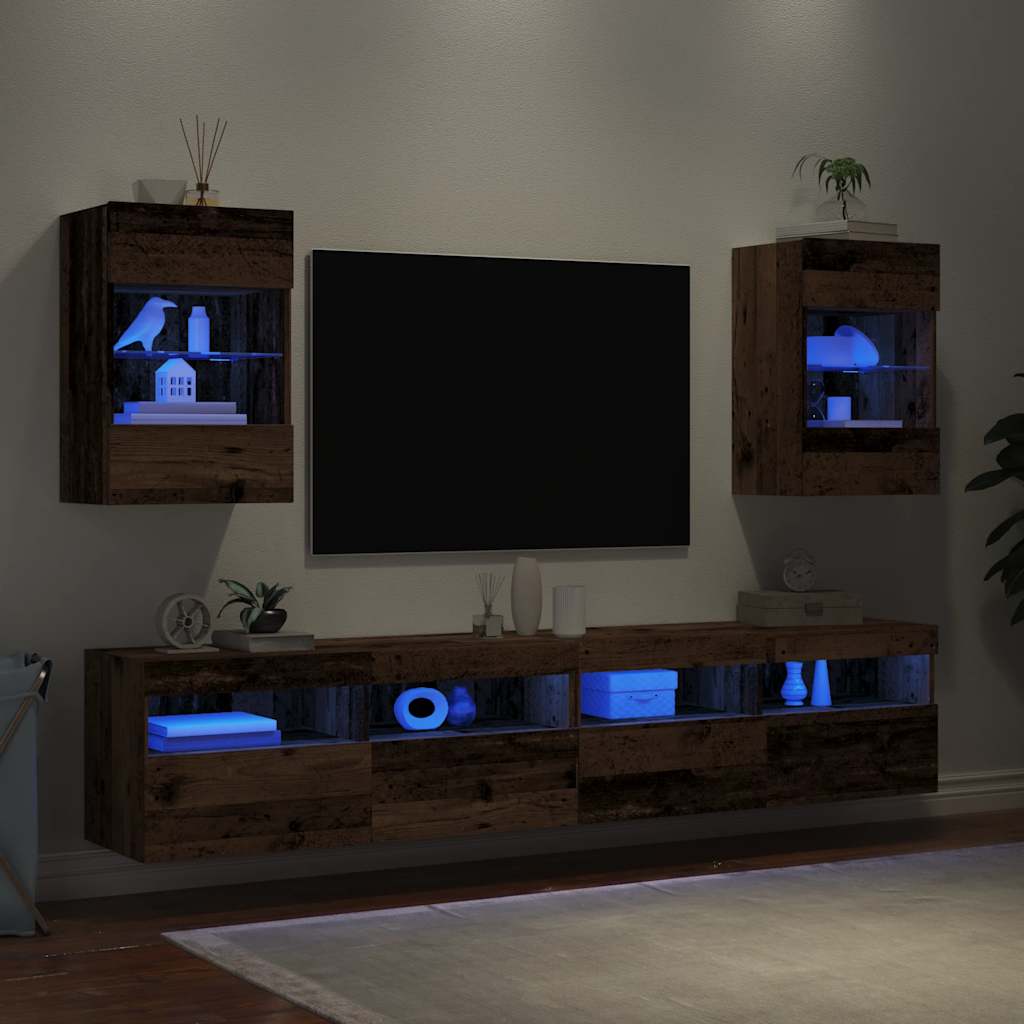 Wandkasten met LED-verlichting voor tv 2 st 40x30x60,5 cm oud houtkleurig is nu te koop bij PeponiXL, paradijselijk wonen!