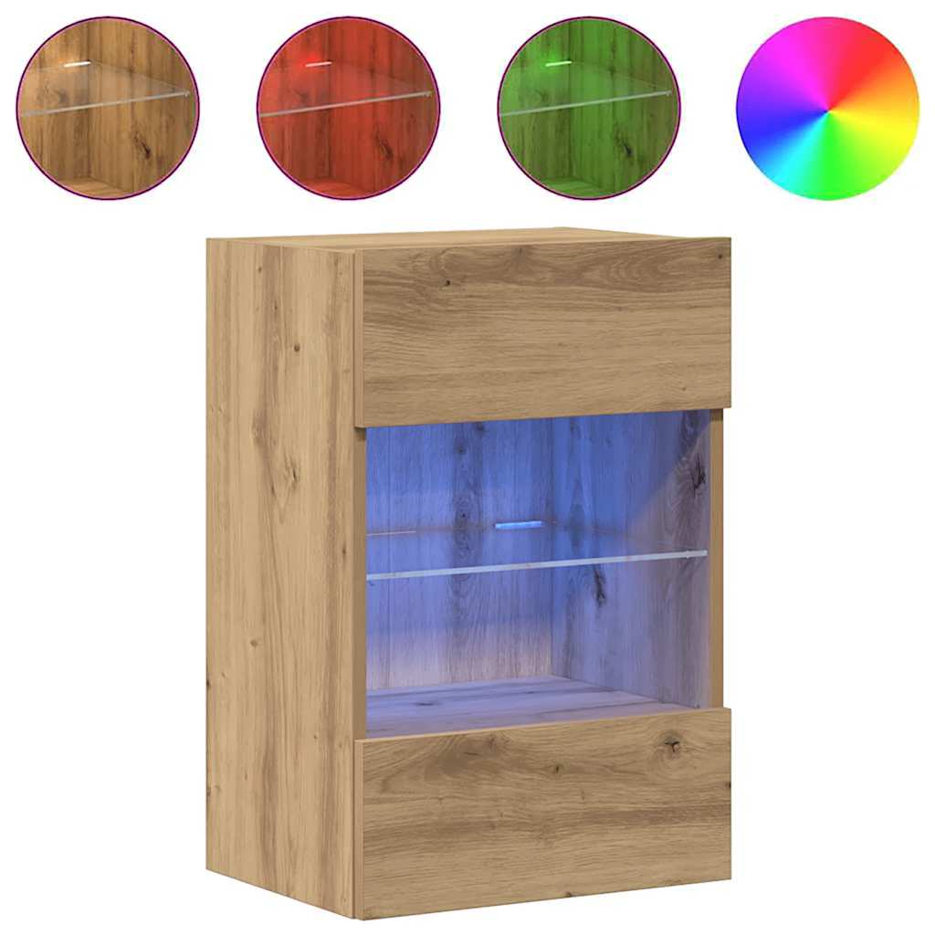 Wandkasten met LED-verlichting voor tv 2 st 40x30x60,5 cm artisanaal eikenkleur is nu te koop bij PeponiXL, paradijselijk wonen!