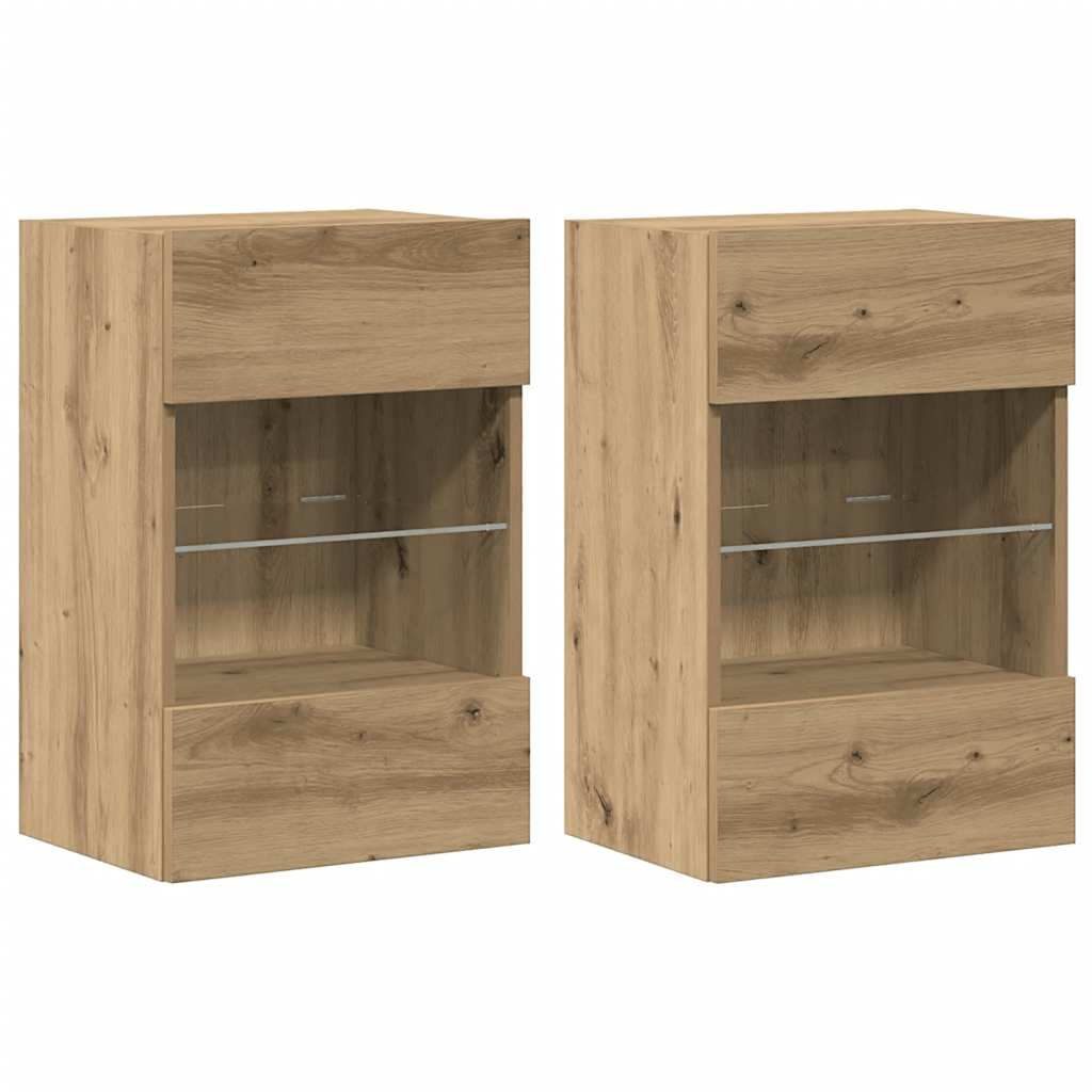 Wandkasten met LED-verlichting voor tv 2 st 40x30x60,5 cm artisanaal eikenkleur is nu te koop bij PeponiXL, paradijselijk wonen!