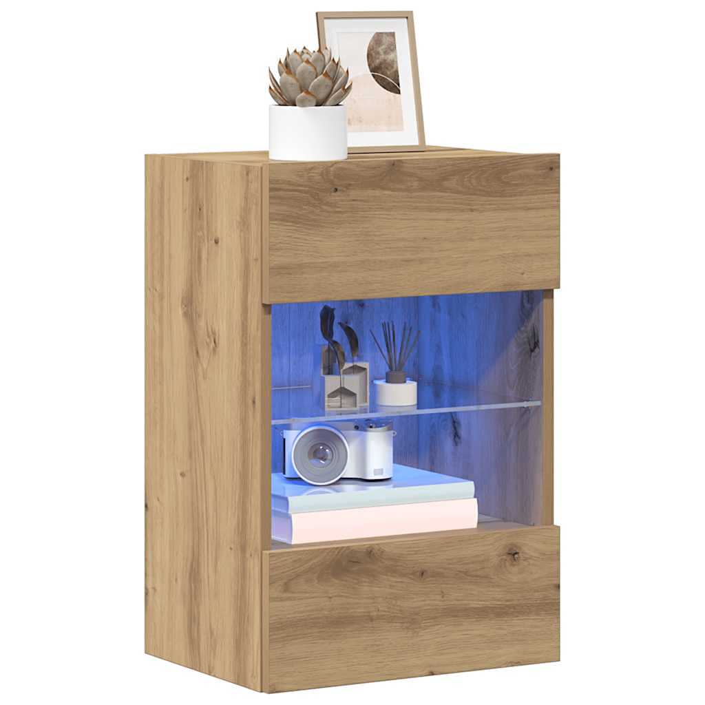 Wandkasten met LED-verlichting voor tv 2 st 40x30x60,5 cm artisanaal eikenkleur is nu te koop bij PeponiXL, paradijselijk wonen!