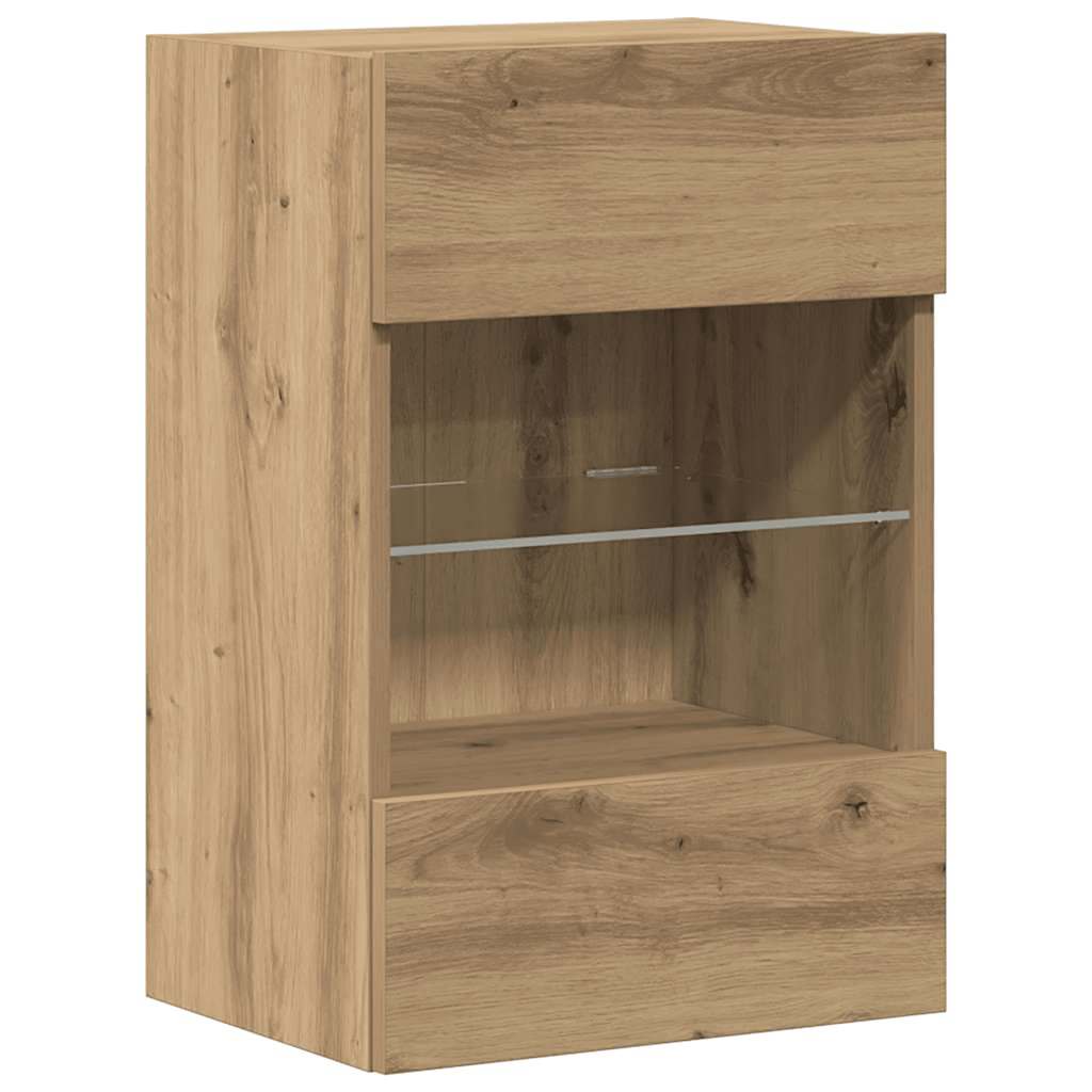 Wandkasten met LED-verlichting voor tv 2 st 40x30x60,5 cm artisanaal eikenkleur is nu te koop bij PeponiXL, paradijselijk wonen!