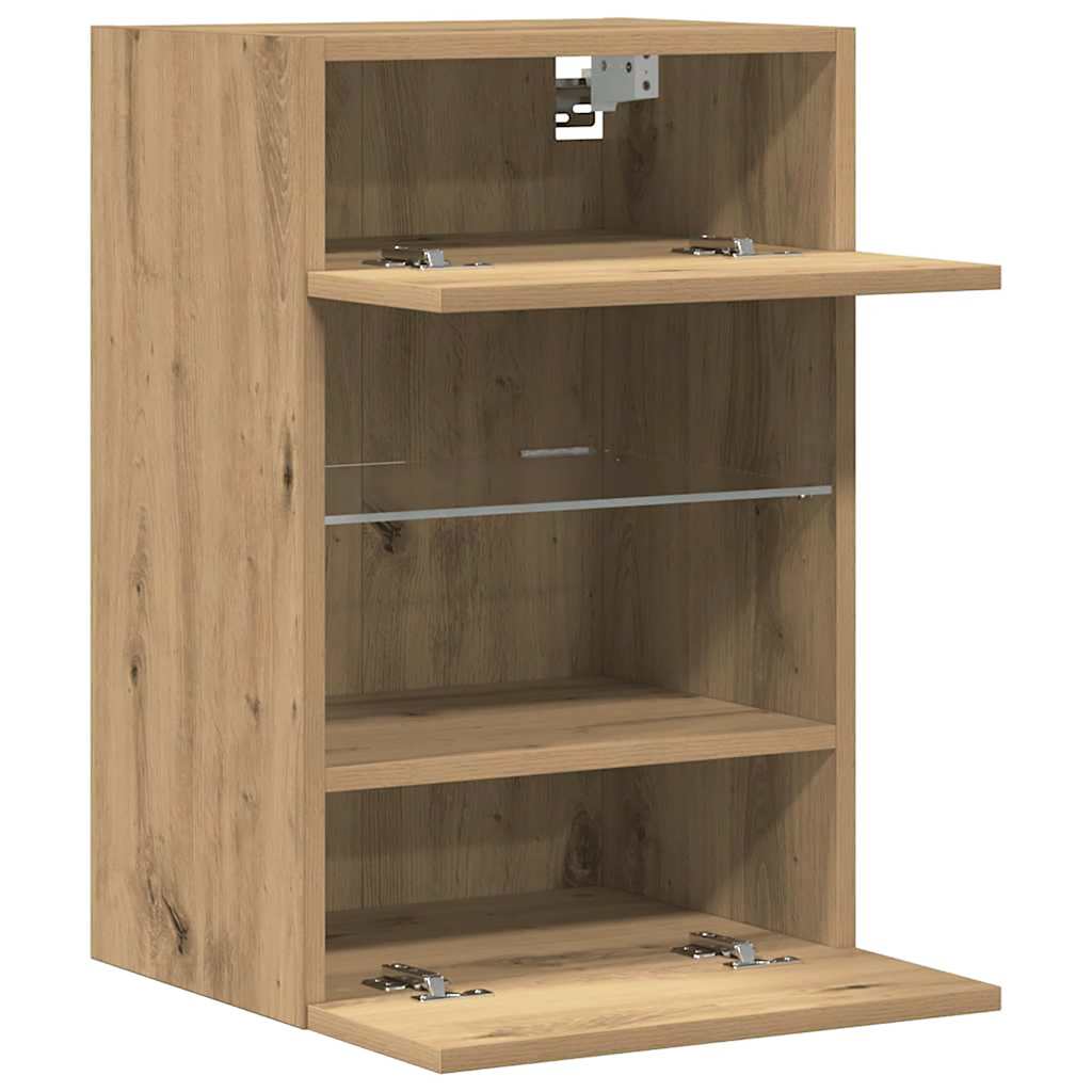 Wandkasten met LED-verlichting voor tv 2 st 40x30x60,5 cm artisanaal eikenkleur is nu te koop bij PeponiXL, paradijselijk wonen!