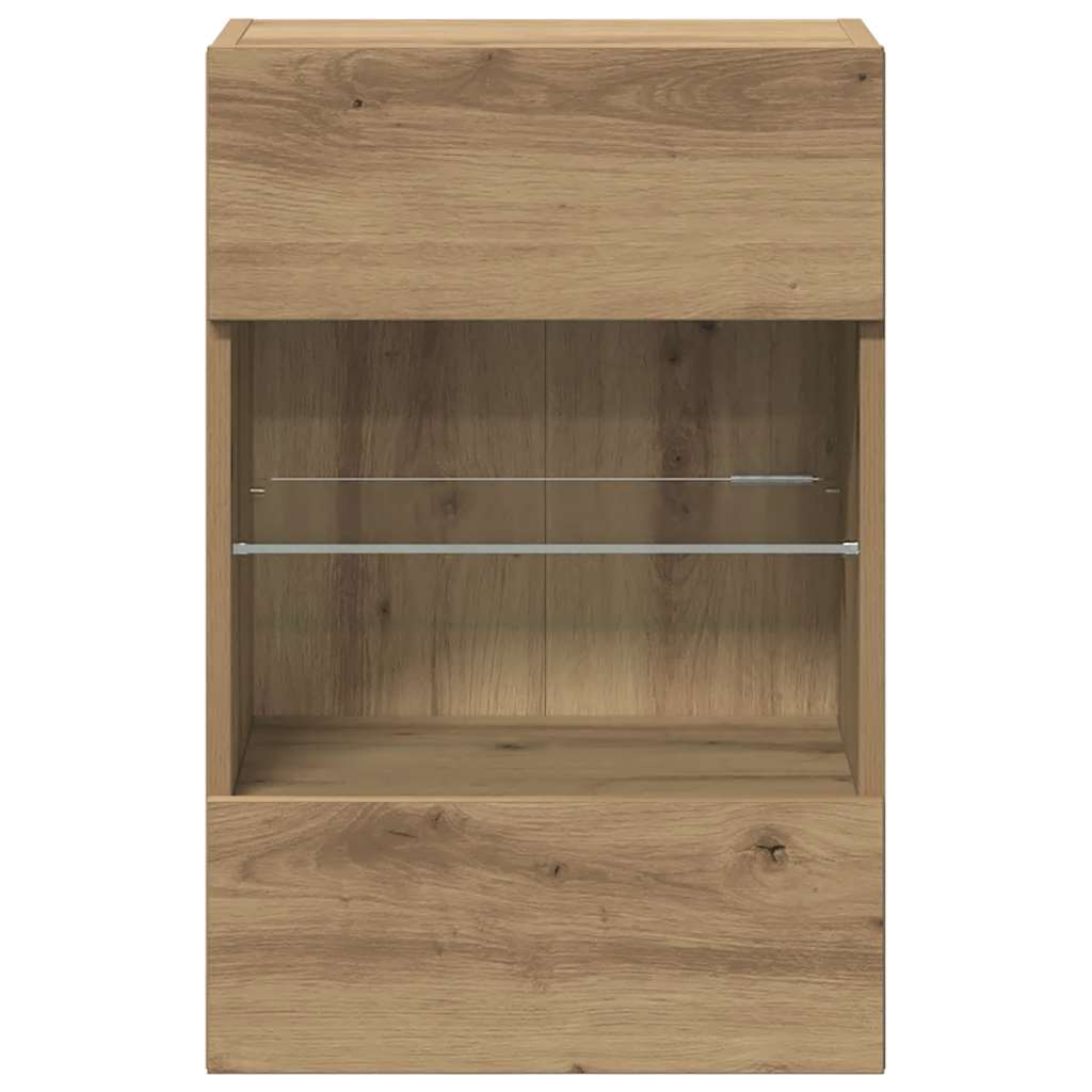 Wandkasten met LED-verlichting voor tv 2 st 40x30x60,5 cm artisanaal eikenkleur is nu te koop bij PeponiXL, paradijselijk wonen!