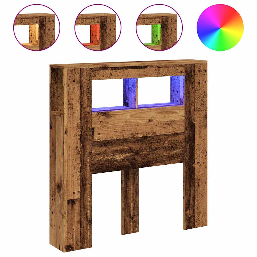 Hoofdeinde met LED 100x18,5x103,5 cm bewerkt hout oud hout is nu te koop bij PeponiXL, paradijselijk wonen!