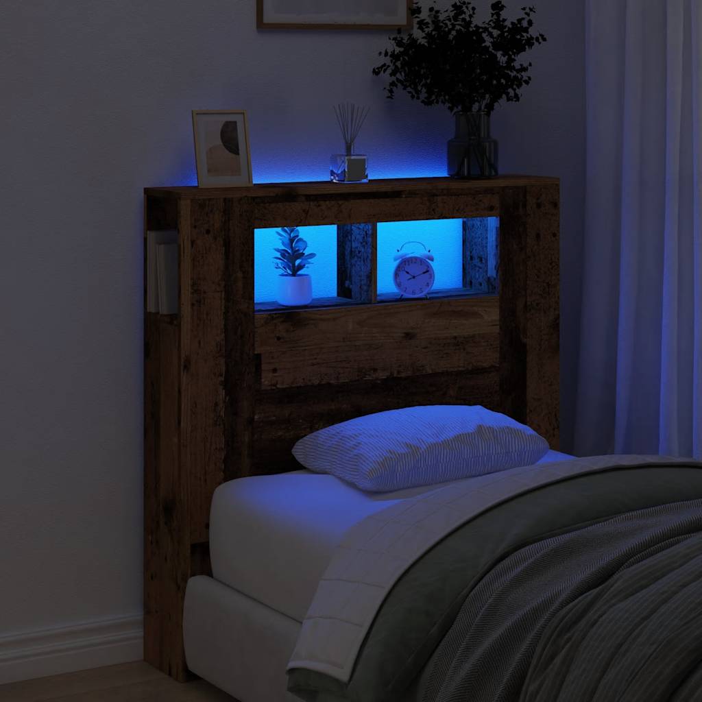 Hoofdeinde met LED 100x18,5x103,5 cm bewerkt hout oud hout is nu te koop bij PeponiXL, paradijselijk wonen!