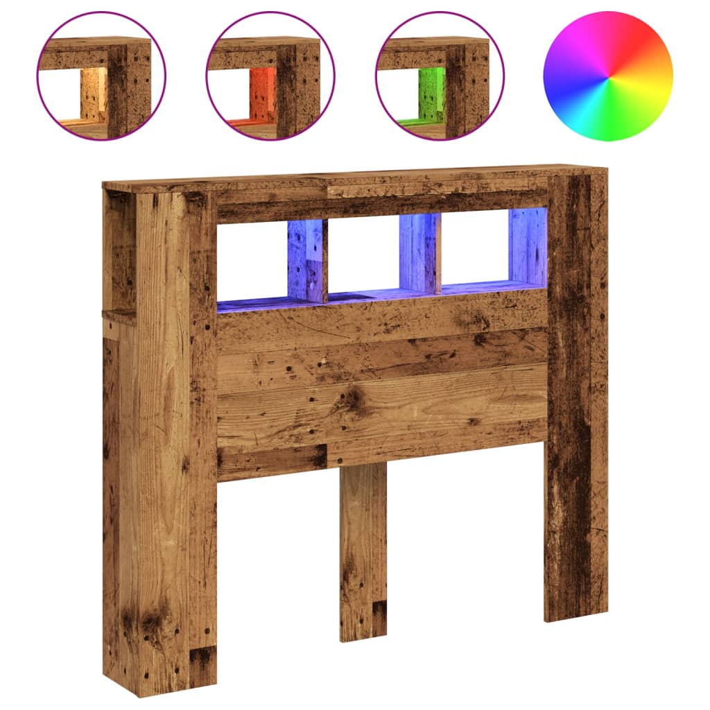 Hoofdeinde met LED 120x18,5x103,5 cm bewerkt hout oud hout is nu te koop bij PeponiXL, paradijselijk wonen!