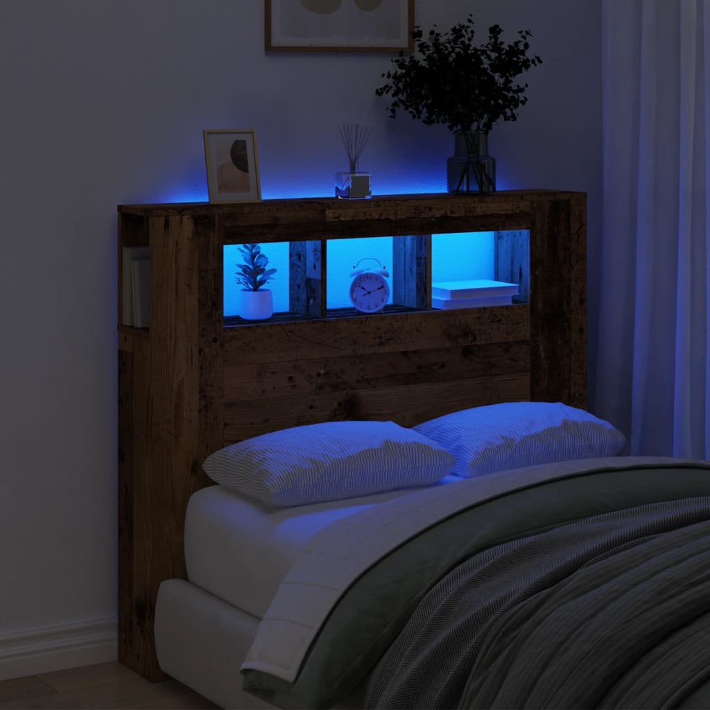 Hoofdeinde met LED 120x18,5x103,5 cm bewerkt hout oud hout is nu te koop bij PeponiXL, paradijselijk wonen!