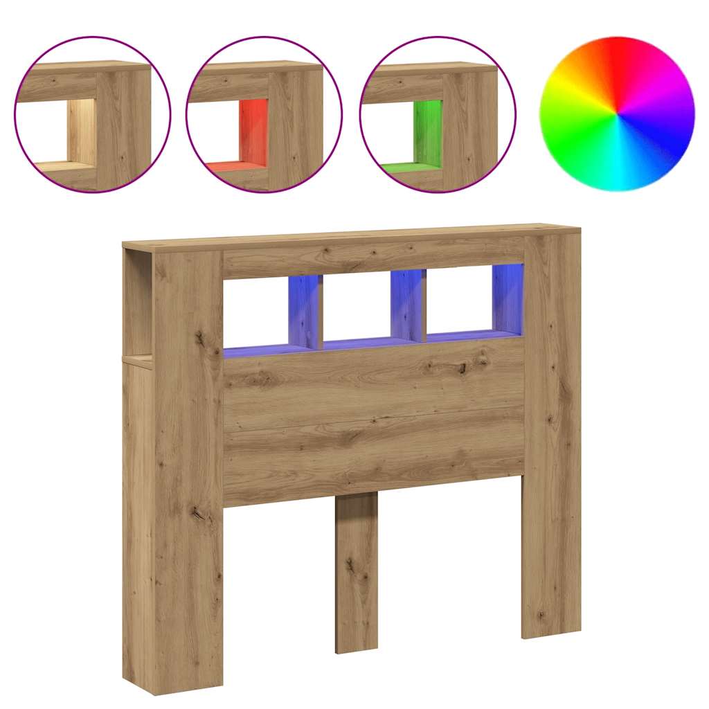 Hoofdeinde met LED 120x18,5x103,5 cm hout artisanaal eikenkleur is nu te koop bij PeponiXL, paradijselijk wonen!