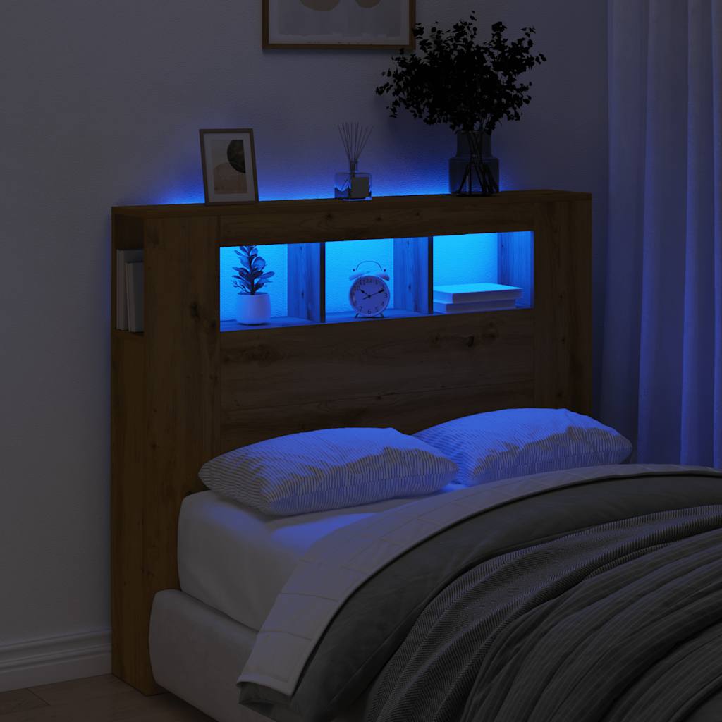 Hoofdeinde met LED 120x18,5x103,5 cm hout artisanaal eikenkleur is nu te koop bij PeponiXL, paradijselijk wonen!