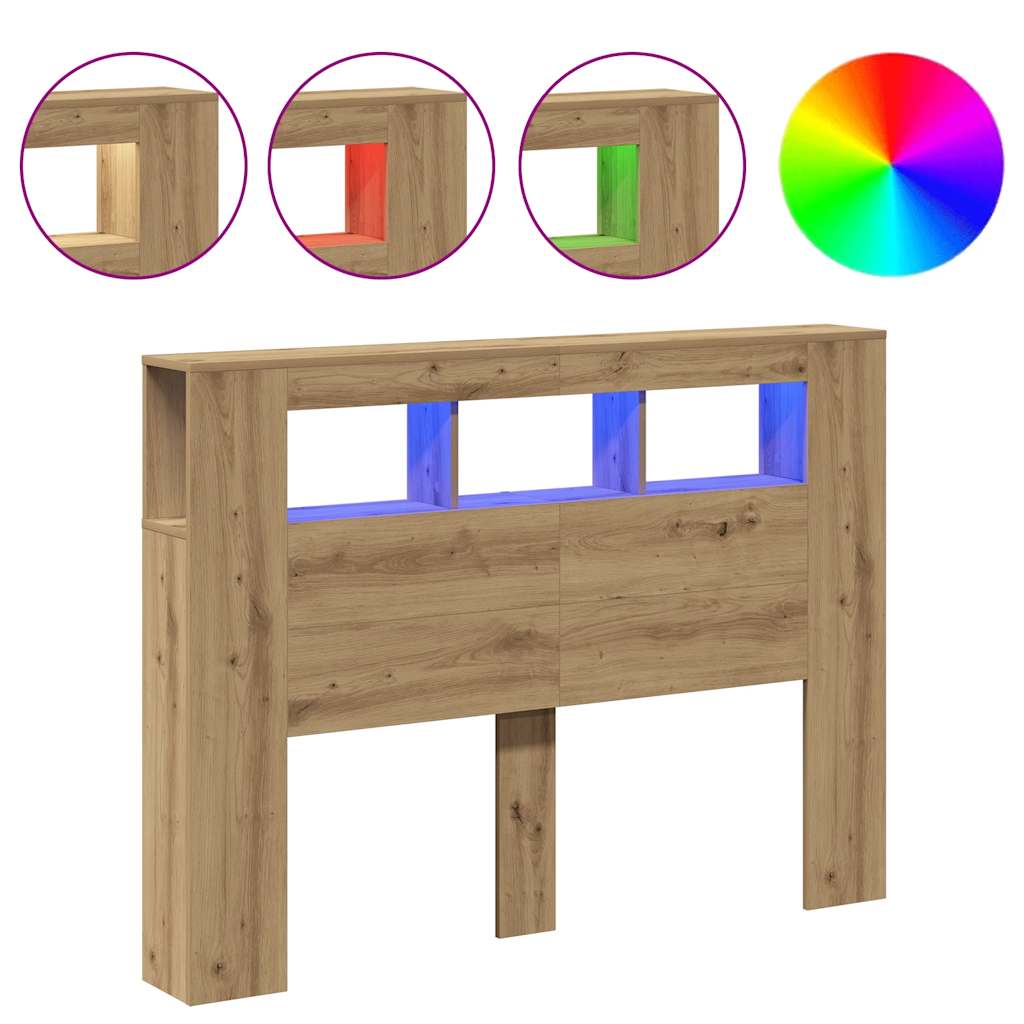 Hoofdeinde met LED 140x18,5x103,5 cm hout artisanaal eikenkleur is nu te koop bij PeponiXL, paradijselijk wonen!