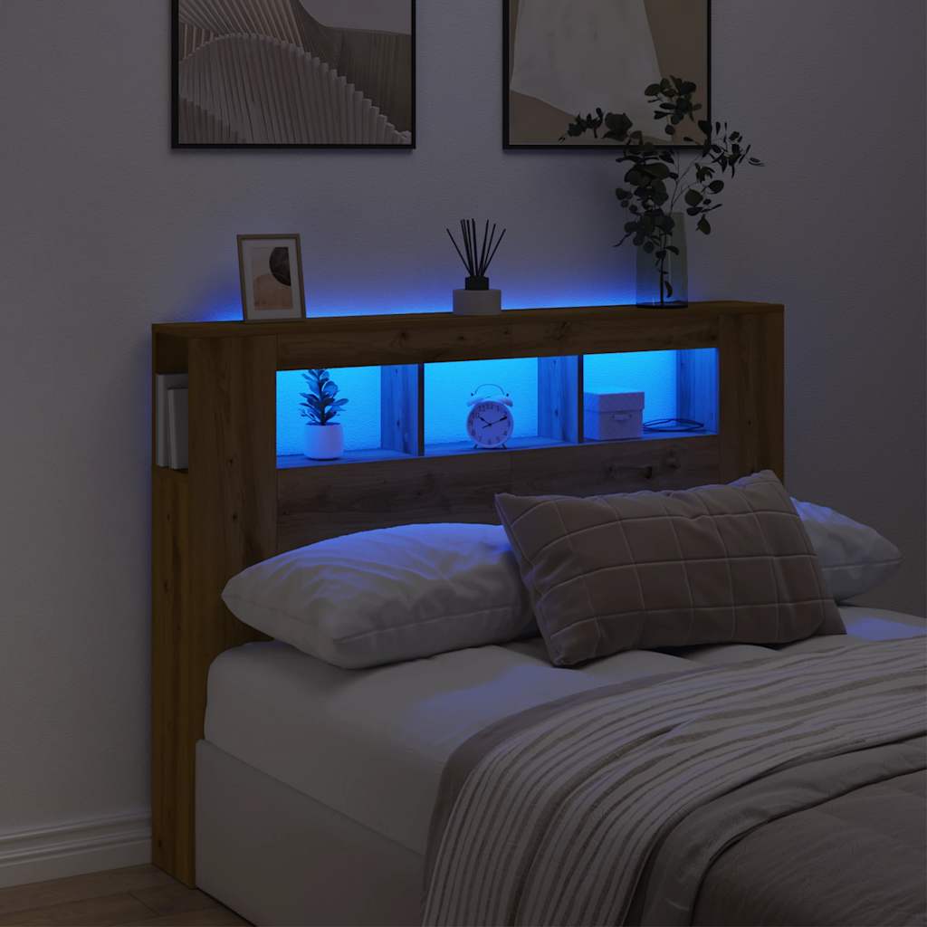Hoofdeinde met LED 140x18,5x103,5 cm hout artisanaal eikenkleur is nu te koop bij PeponiXL, paradijselijk wonen!