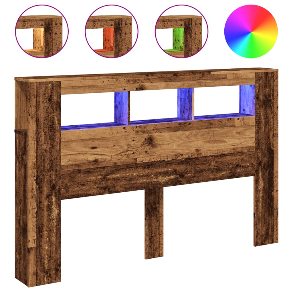 Hoofdeinde met LED 160x18,5x103,5 cm bewerkt hout oud hout is nu te koop bij PeponiXL, paradijselijk wonen!