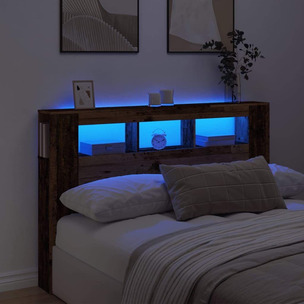 Hoofdeinde met LED 160x18,5x103,5 cm bewerkt hout oud hout is nu te koop bij PeponiXL, paradijselijk wonen!