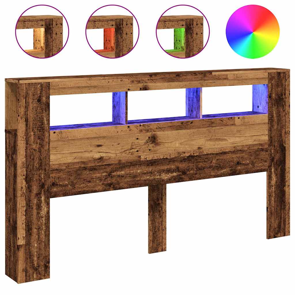 Hoofdeinde met LED 180x18,5x103,5 cm bewerkt hout oud hout is nu te koop bij PeponiXL, paradijselijk wonen!