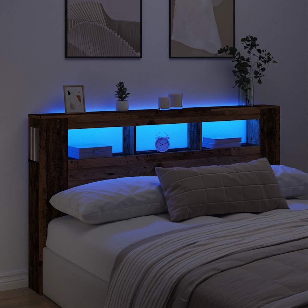 Hoofdeinde met LED 180x18,5x103,5 cm bewerkt hout oud hout is nu te koop bij PeponiXL, paradijselijk wonen!