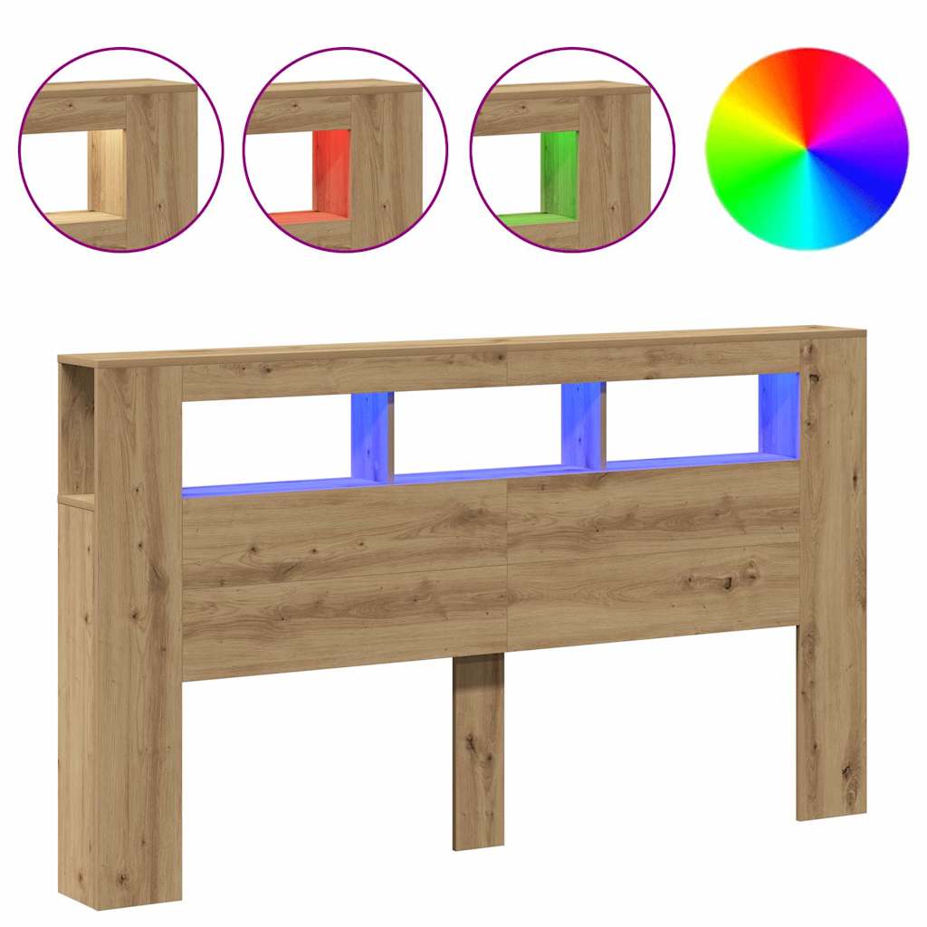 Hoofdeinde met LED 180x18,5x103,5 cm hout artisanaal eikenkleur is nu te koop bij PeponiXL, paradijselijk wonen!