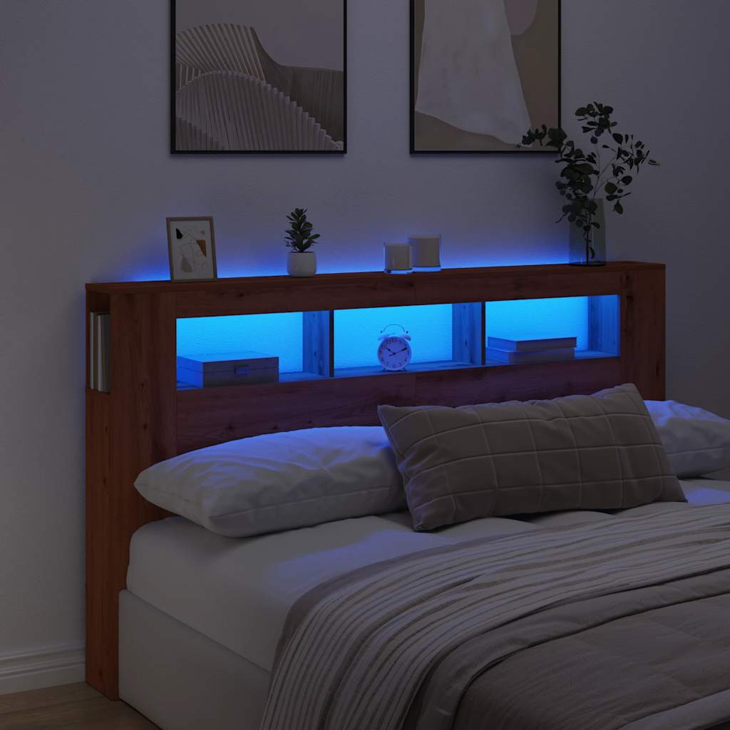 Hoofdeinde met LED 180x18,5x103,5 cm hout artisanaal eikenkleur is nu te koop bij PeponiXL, paradijselijk wonen!