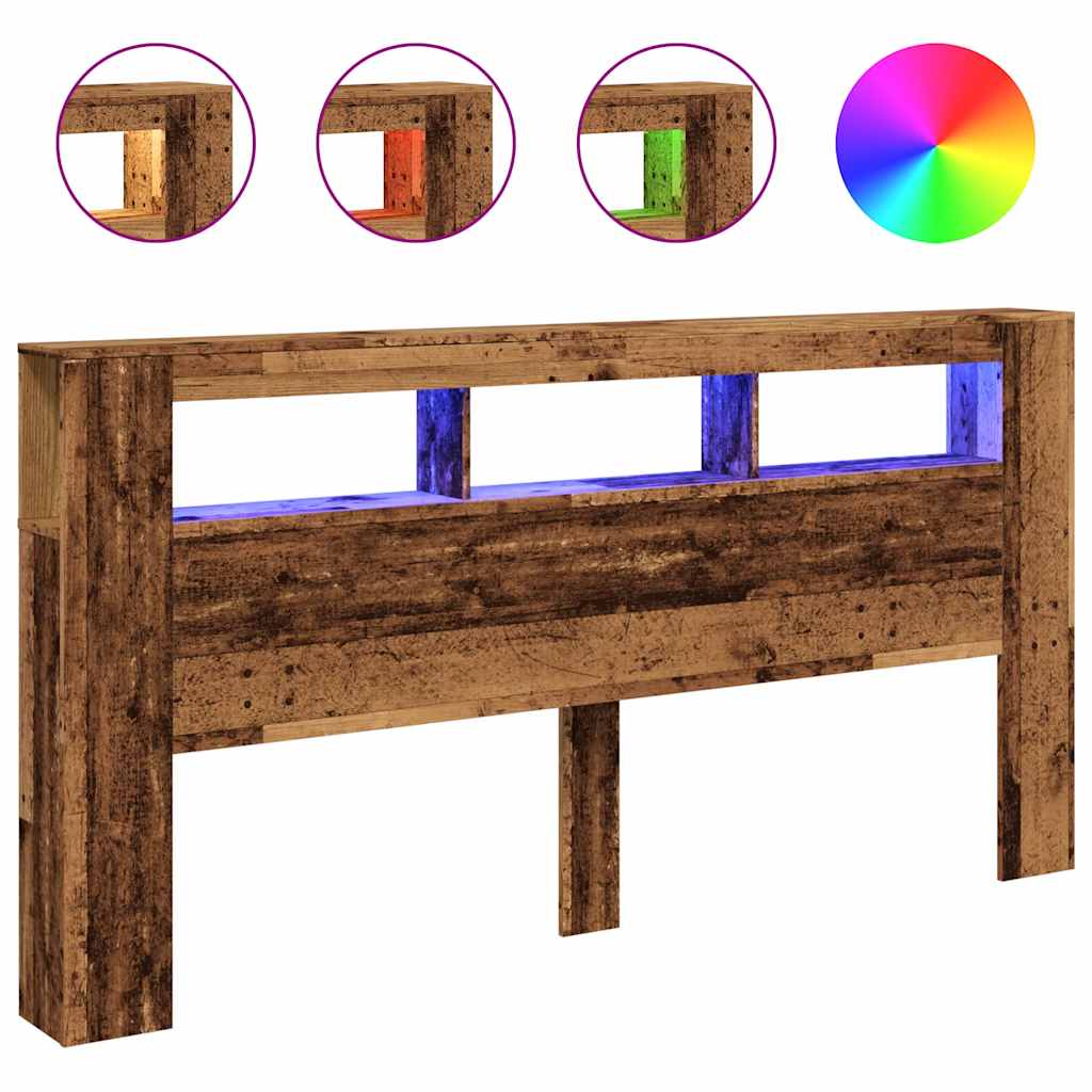 Hoofdeinde met LED 200x18,5x103,5 cm bewerkt hout oud hout is nu te koop bij PeponiXL, paradijselijk wonen!