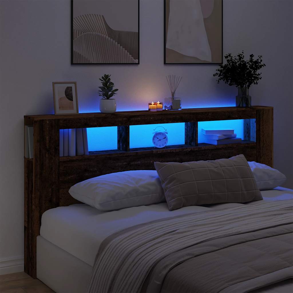 Hoofdeinde met LED 200x18,5x103,5 cm bewerkt hout oud hout is nu te koop bij PeponiXL, paradijselijk wonen!