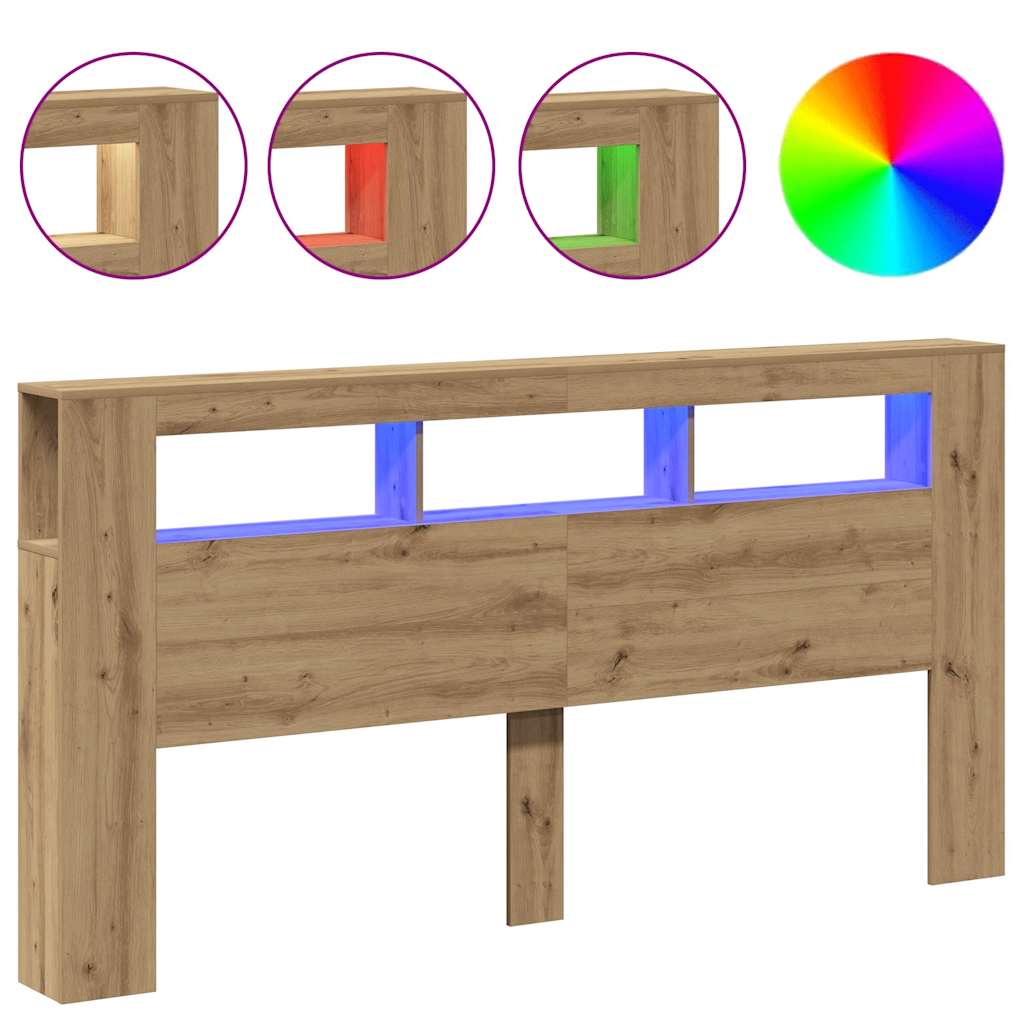 Hoofdeinde met LED 200x18,5x103,5 cm hout artisanaal eikenkleur is nu te koop bij PeponiXL, paradijselijk wonen!