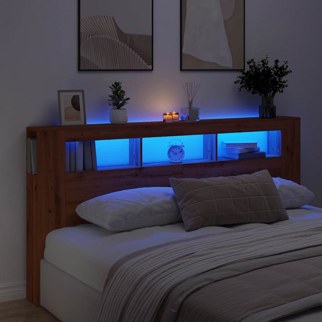 Hoofdeinde met LED 200x18,5x103,5 cm hout artisanaal eikenkleur is nu te koop bij PeponiXL, paradijselijk wonen!