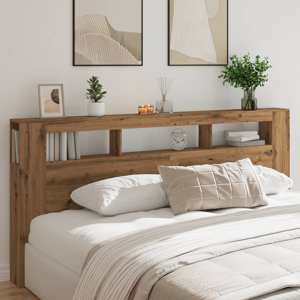 Hoofdeinde met LED 220x18,5x103,5 cm hout artisanaal eikenkleur is nu te koop bij PeponiXL, paradijselijk wonen!