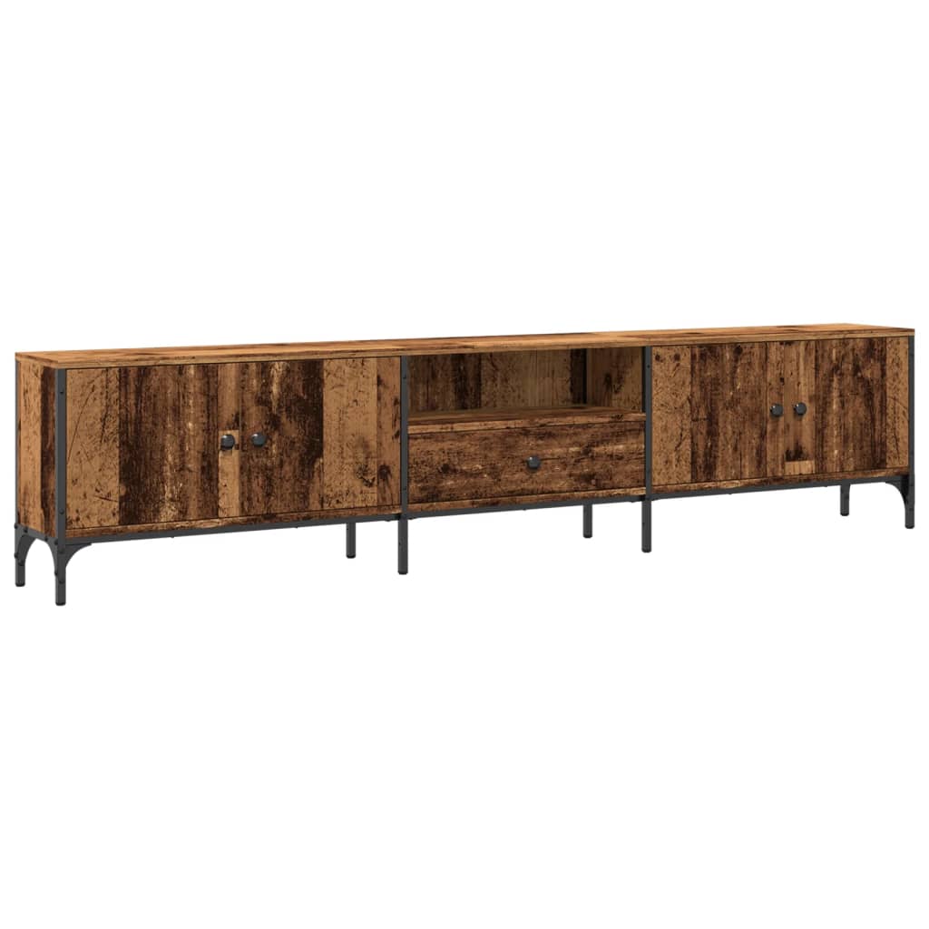 Tv-meubel met lade 200x25x44 cm bewerkt hout oud houtkleurig is nu te koop bij PeponiXL, paradijselijk wonen!