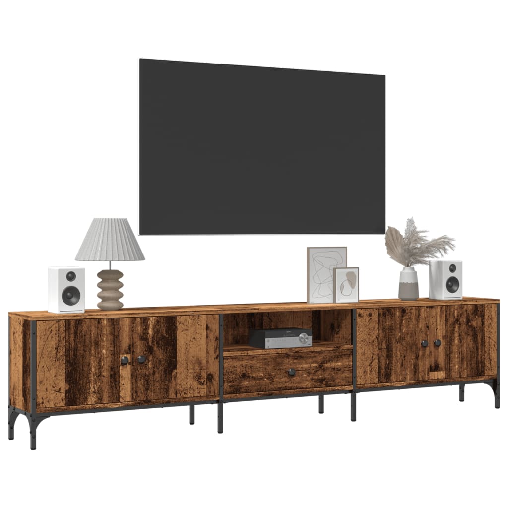Tv-meubel met lade 200x25x44 cm bewerkt hout oud houtkleurig is nu te koop bij PeponiXL, paradijselijk wonen!