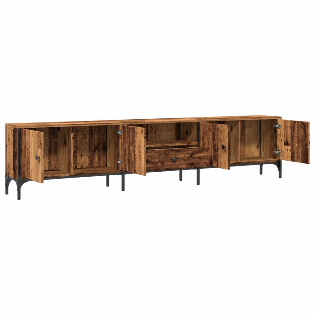 Tv-meubel met lade 200x25x44 cm bewerkt hout oud houtkleurig is nu te koop bij PeponiXL, paradijselijk wonen!