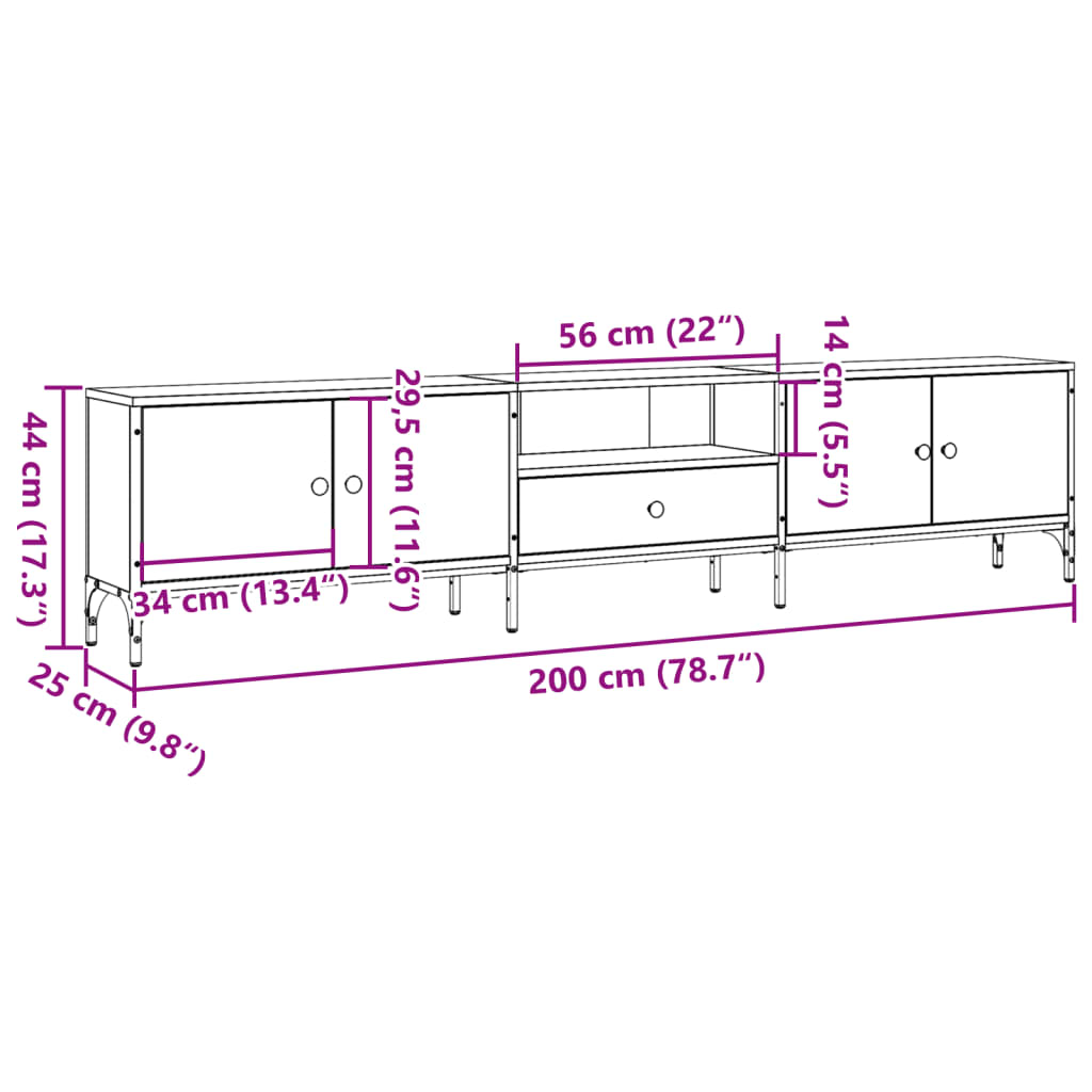 Tv-meubel met lade 200x25x44 cm bewerkt hout oud houtkleurig is nu te koop bij PeponiXL, paradijselijk wonen!